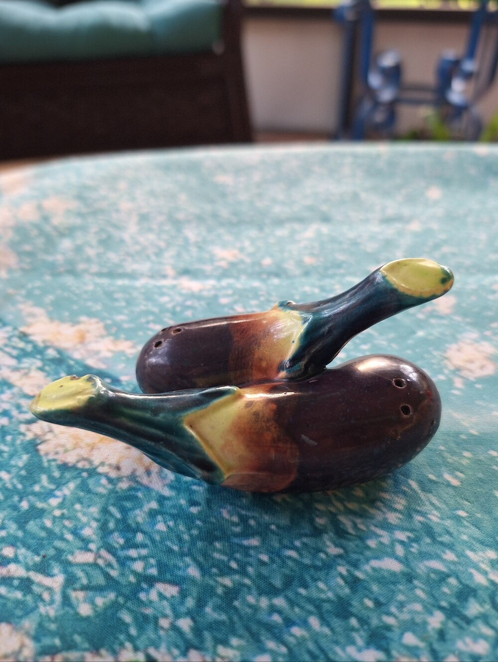 Hand-Painted Ceramic Vintage Eggplant Salt & Pepper Shakers - Multicolor
